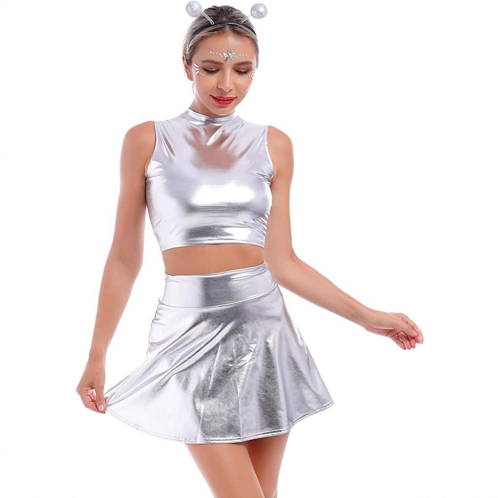 Halloween Astronaut Space Costume Cosplay Silver Tin Man Uniform for Women