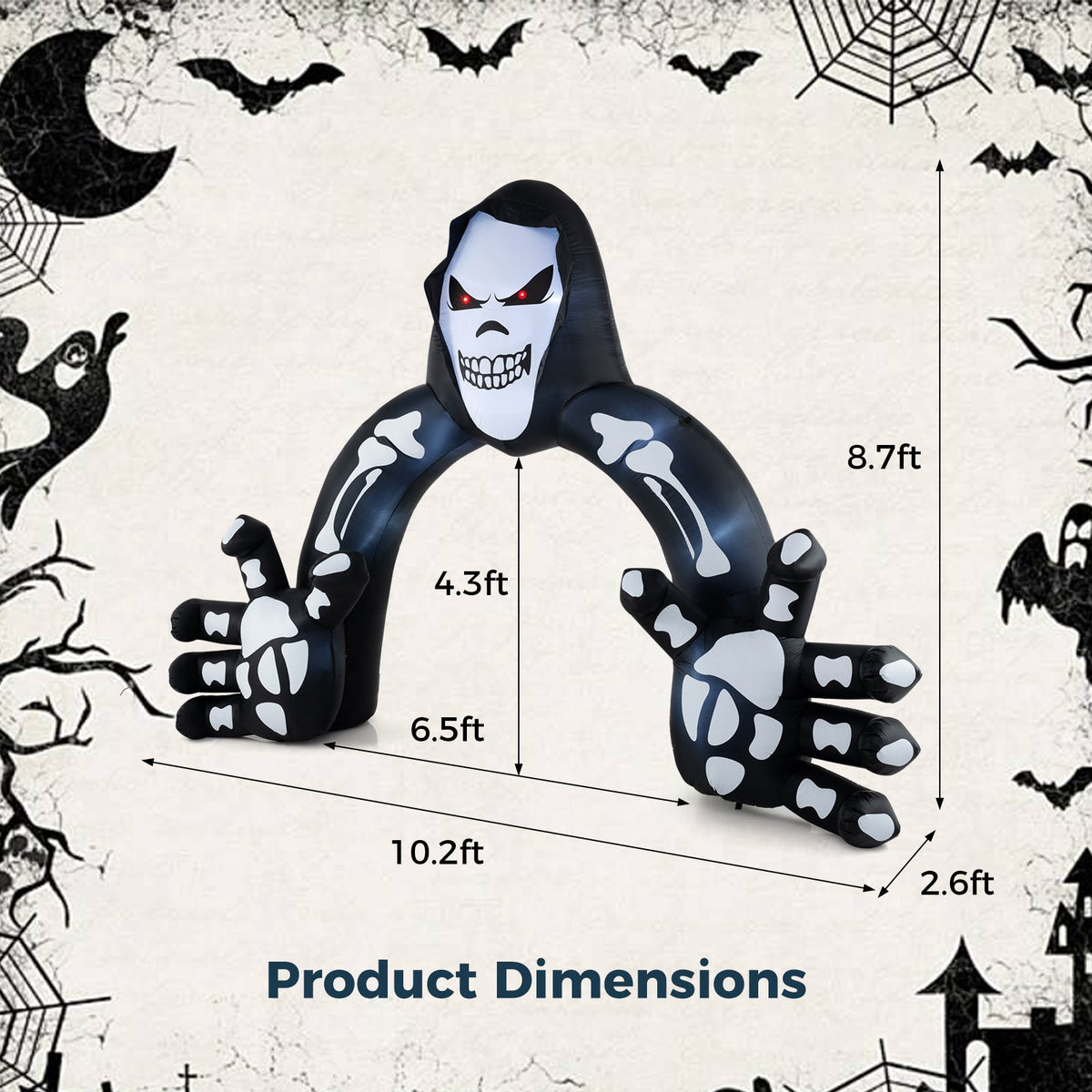 Halloween Inflatable Grim Reaper Archway with Stakes and Water Bags