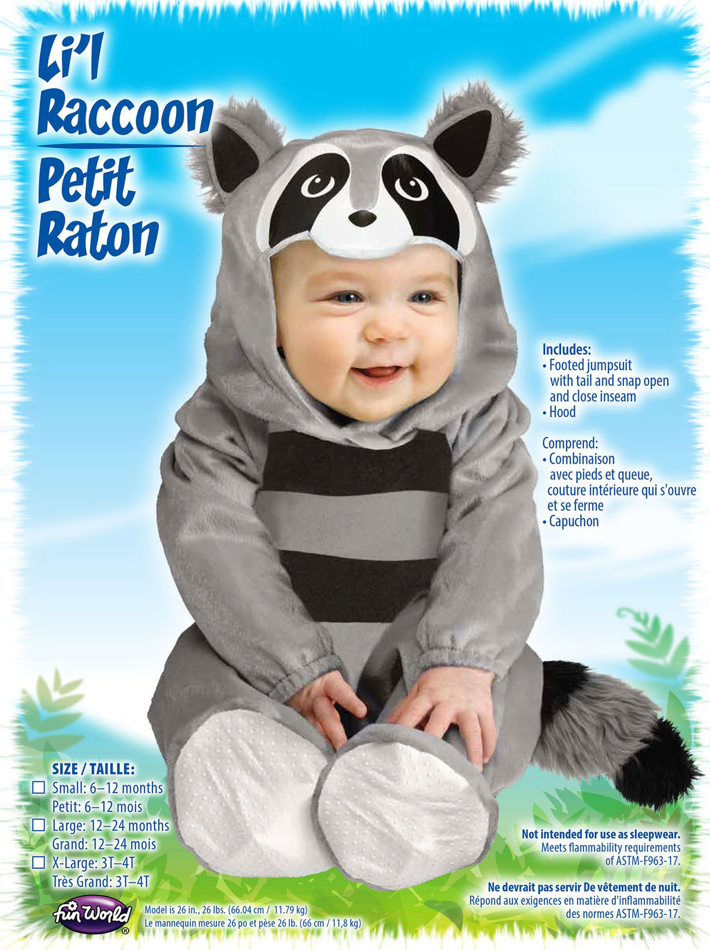 Baby Raccoon Toddler Costume Footed Jumpsuit