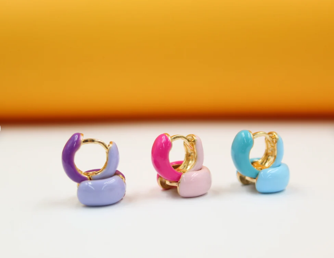 Enamel Huggie Earrings