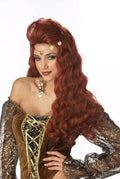 Wavy Curly Auburn Wig with Coin Trim