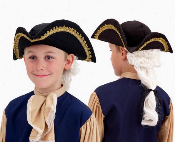 Colonial Tricorn Hat with White Wig – Child