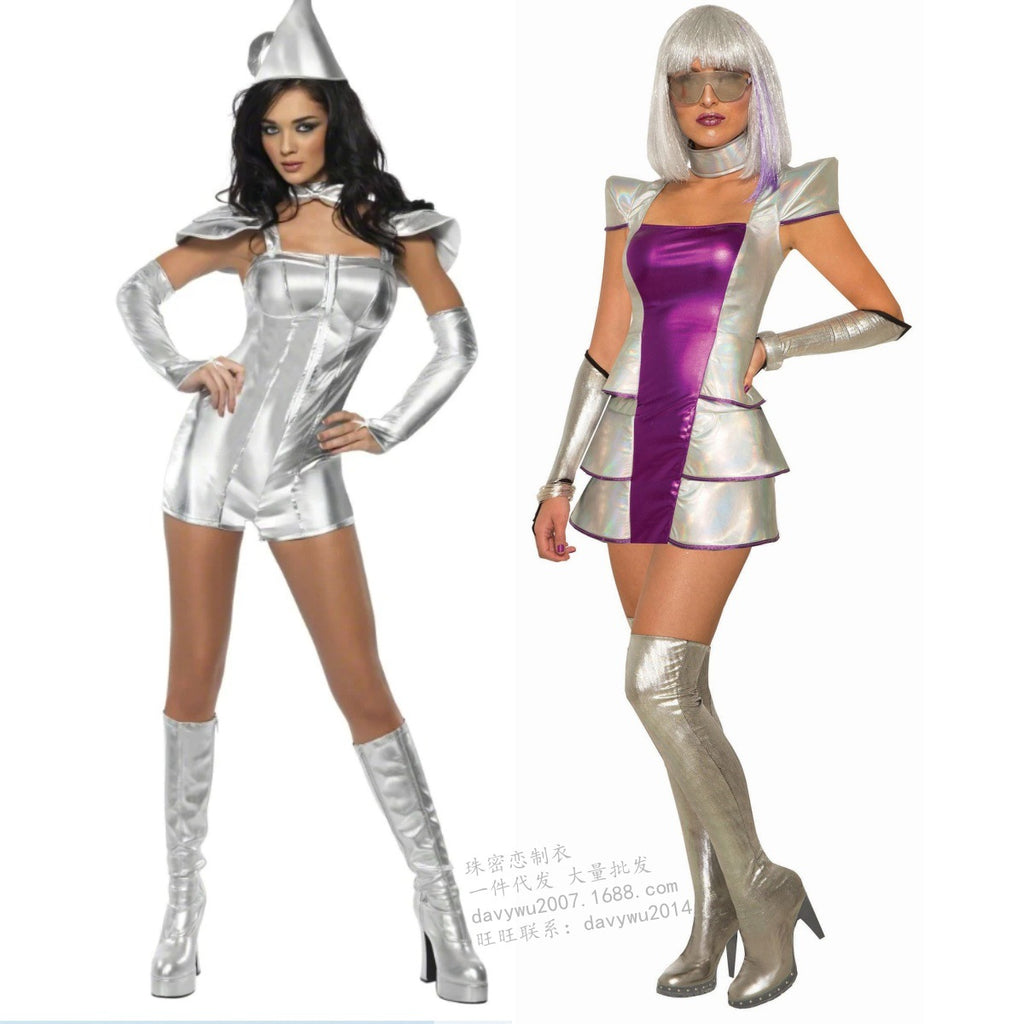 Halloween Astronaut Space Costume Cosplay Silver Tin Man Uniform for Women