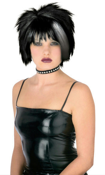 Black Punk Wig with Light Streak
