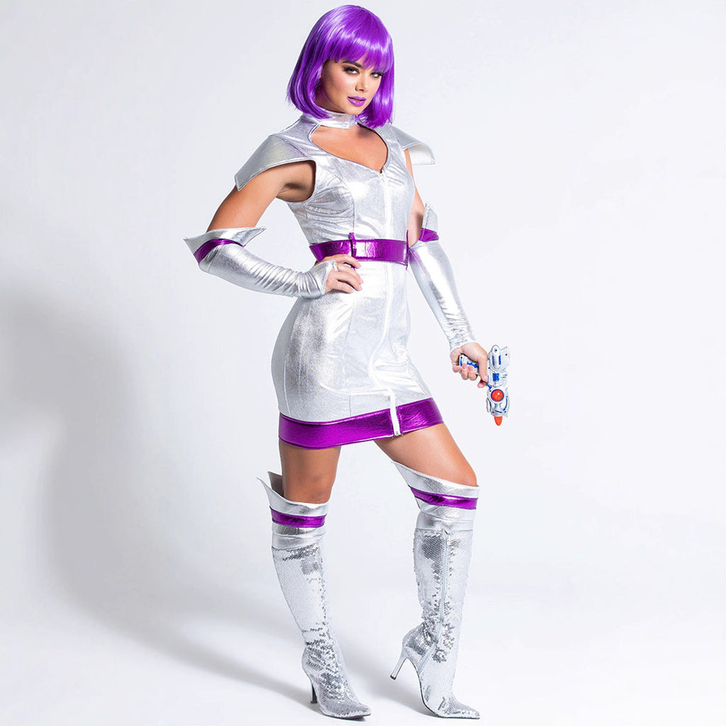Halloween Astronaut Space Costume Cosplay Silver Tin Man Uniform for Women