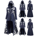 Halloween Costume Cloak with Hood Irregular Hem Printed Long Sleeve Coat