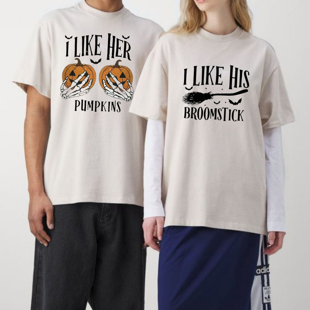 I Like Her Pumpkins / I Like His Broomstick T-Shirts - Couple
