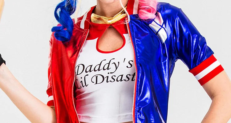 Girls Suicide Harley Cosplay Costumes Joker Squad Quinn Clown Jacket Pants Sets Christmas Halloween Party Fancy Dress  for Women