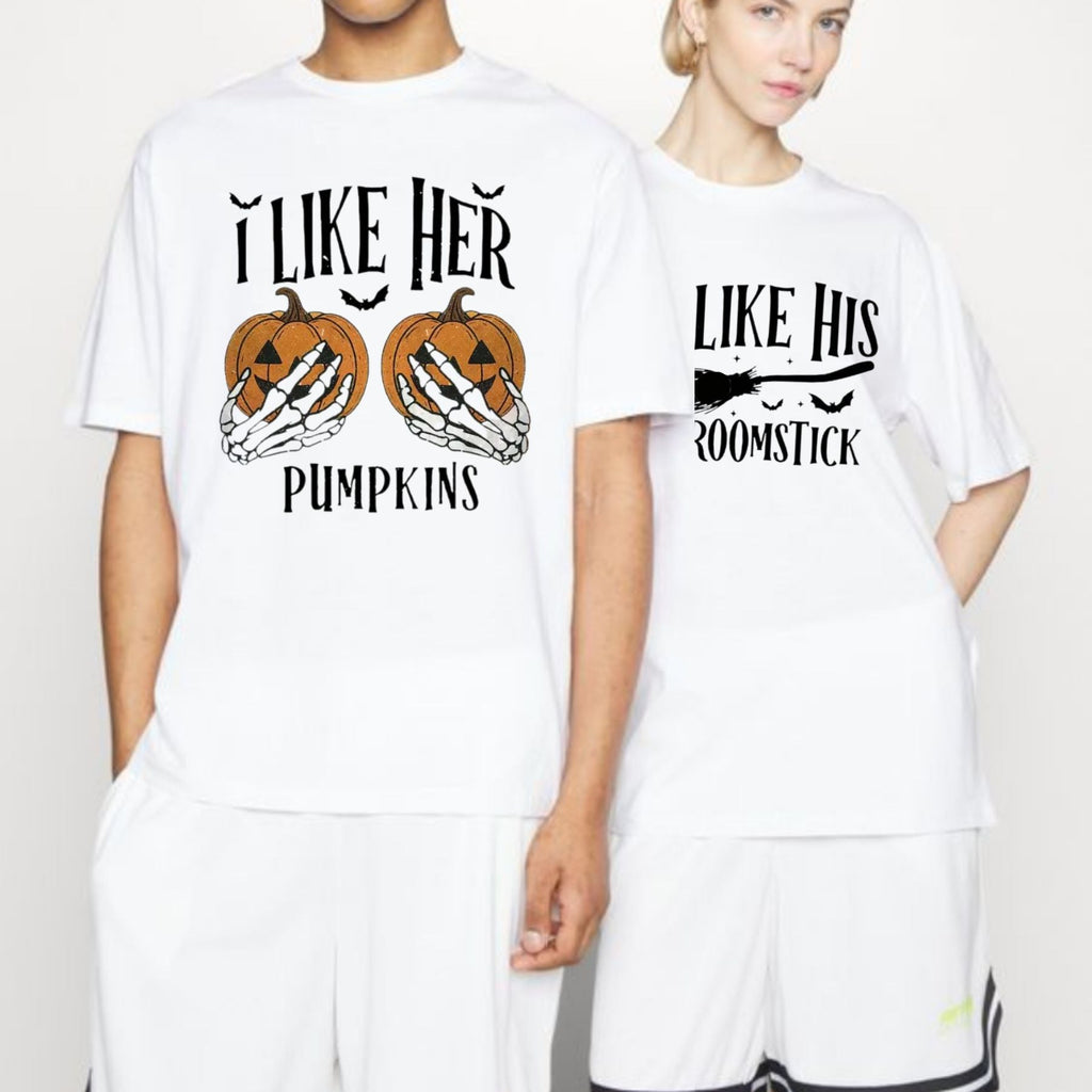 I Like Her Pumpkins / I Like His Broomstick T-Shirts - Couple