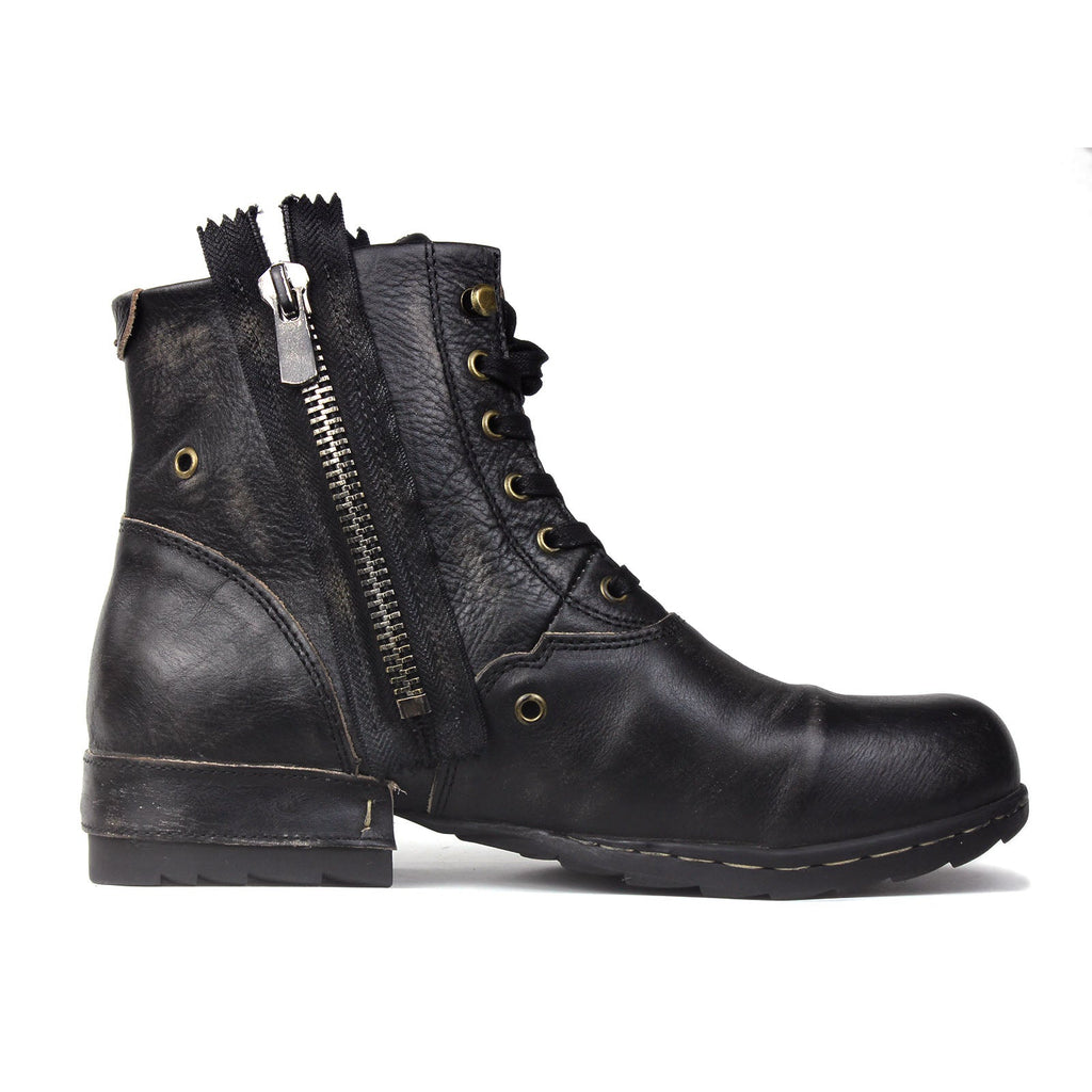 Men’s Distressed Leather Punk Moto Boots – OS-5008-8