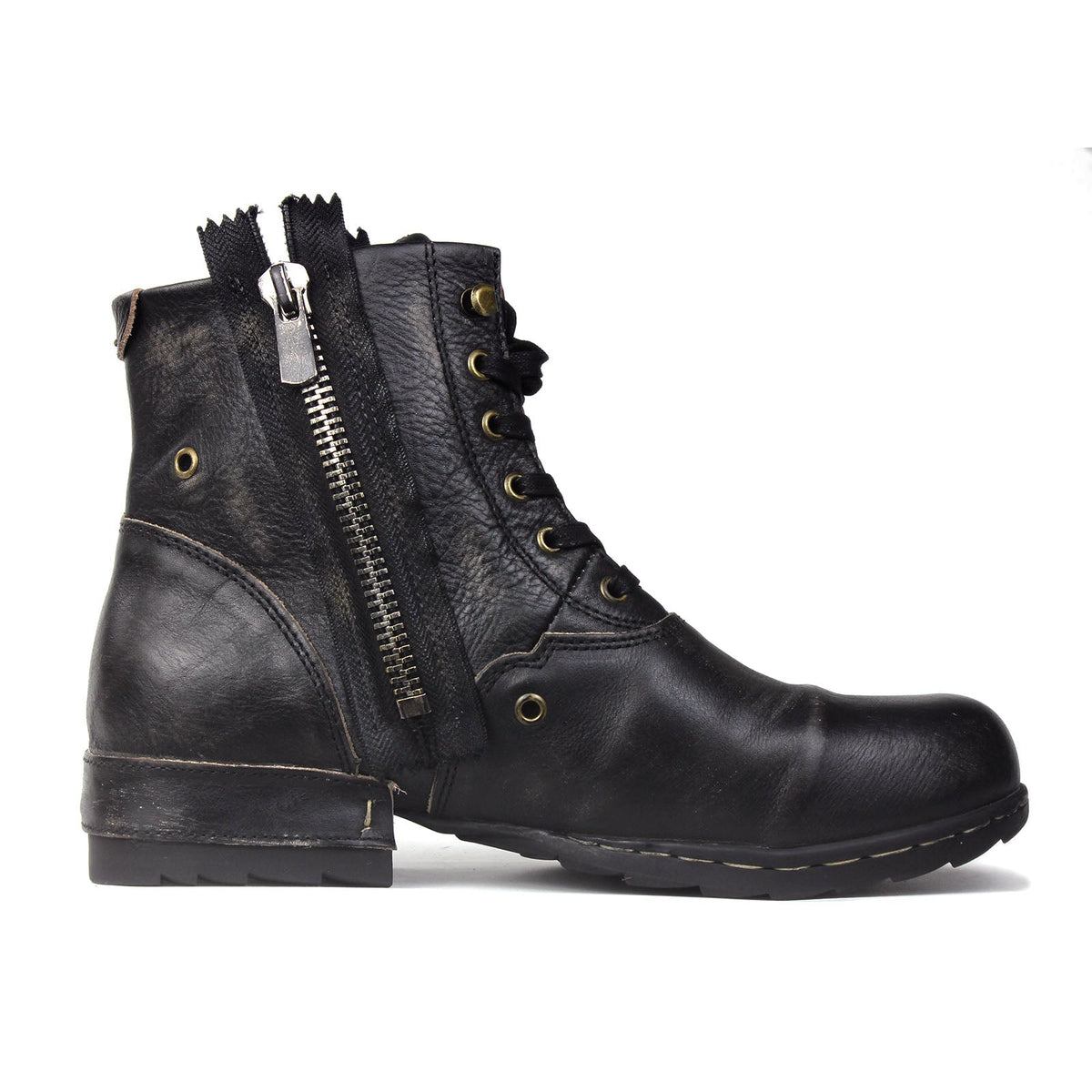 Men’s Distressed Leather Punk Moto Boots – OS-5008-8