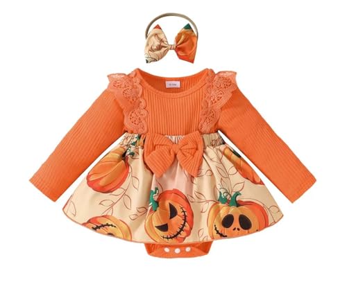 Infant Baby Girl Romper Dress & Bow Headband 2pcs Halloween Clothing Set