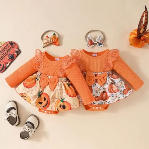 Infant Baby Girl Romper Dress & Bow Headband 2pcs Halloween Clothing Set