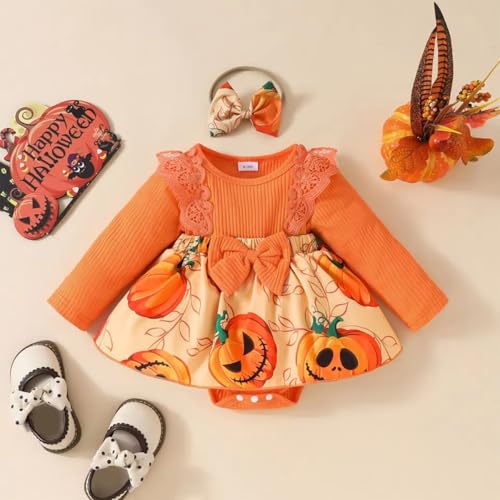 Infant Baby Girl Romper Dress & Bow Headband 2pcs Halloween Clothing Set