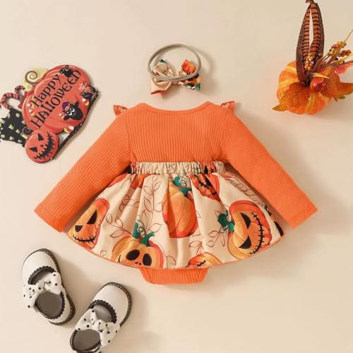 Infant Baby Girl Romper Dress & Bow Headband 2pcs Halloween Clothing Set