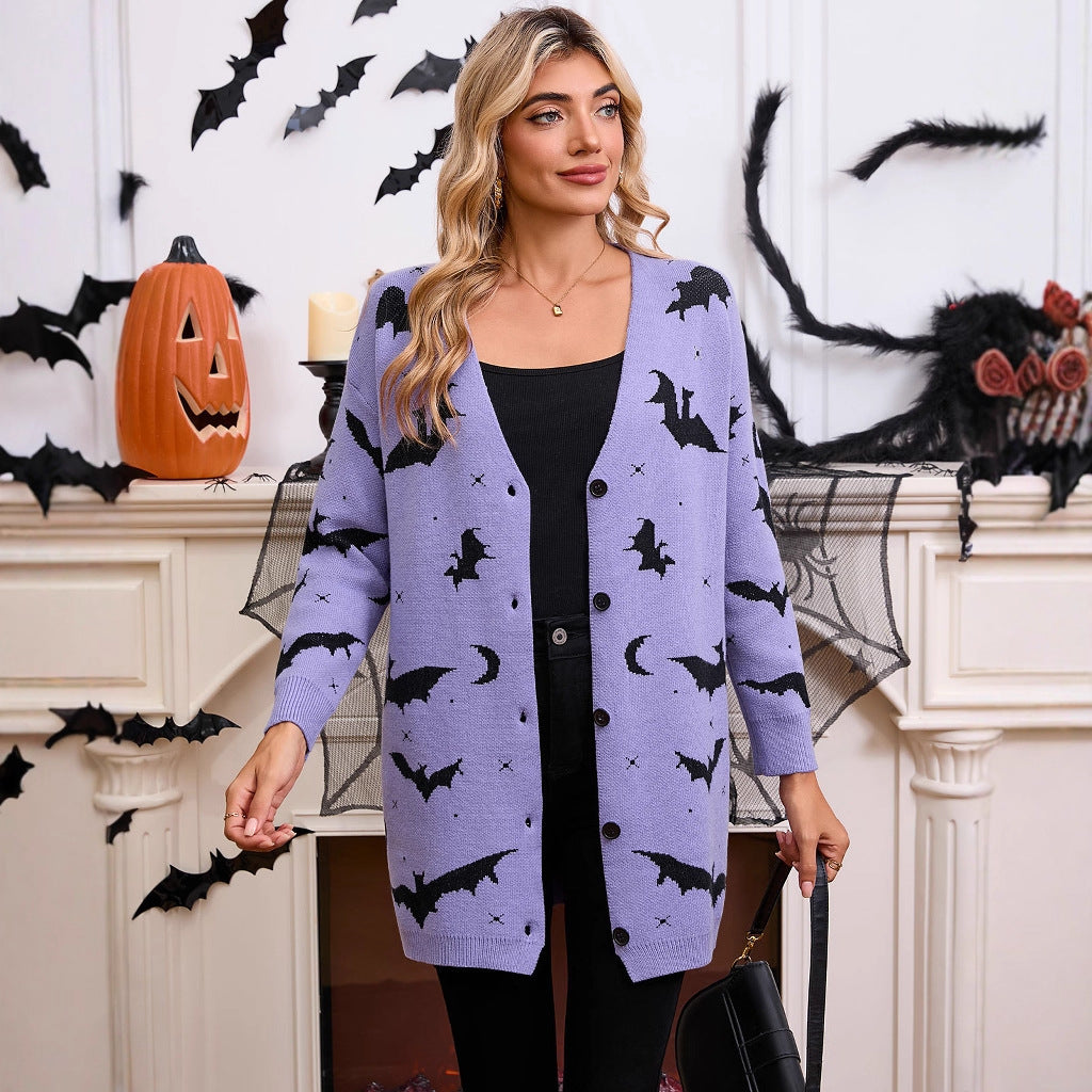 Halloween bat jacquard long sleeved cloak cardigan jacket