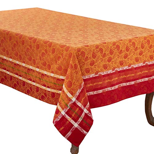 Fennco Styles Harvest Pumpkin and Leaf Jacquard 100% Cotton Tablecloth - Multicolor Table Cover for Holiday, Home Décor, Everyday Use, Christmas Gathering and Special Occasion