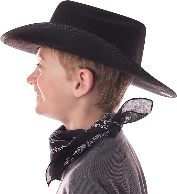 Black Cowboy Hat, Bandana & Badge Set – Child