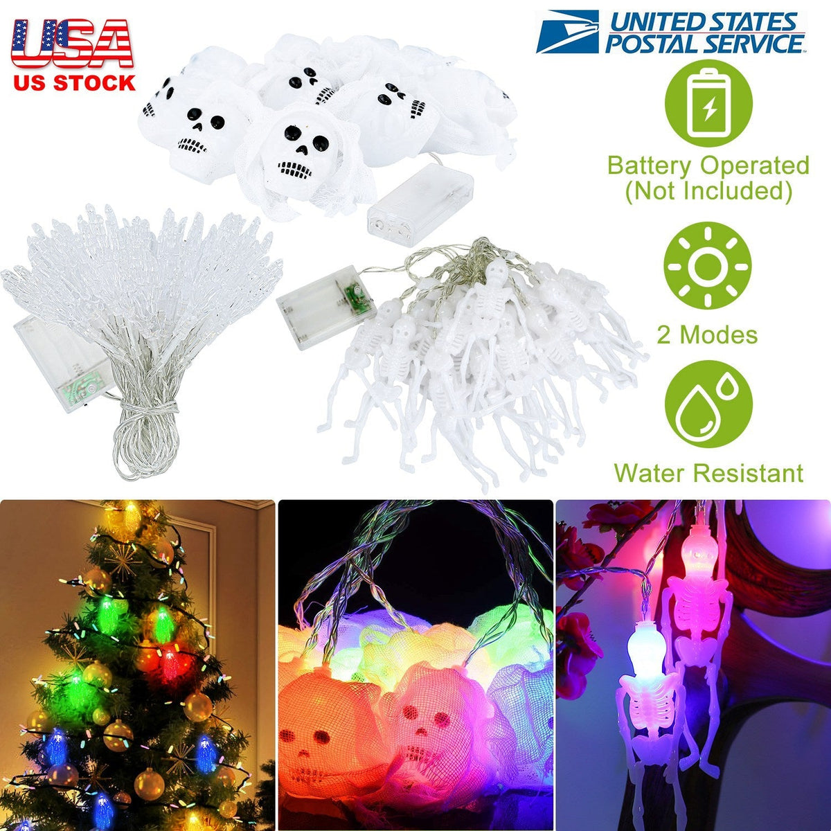 3Pcs Halloween Light Decorations Total 50 LEDs 24ft