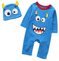stylesilove Baby Boy Little Monster Cotton Long Sleeve Romper and Hat 2 pcs Outfit Set