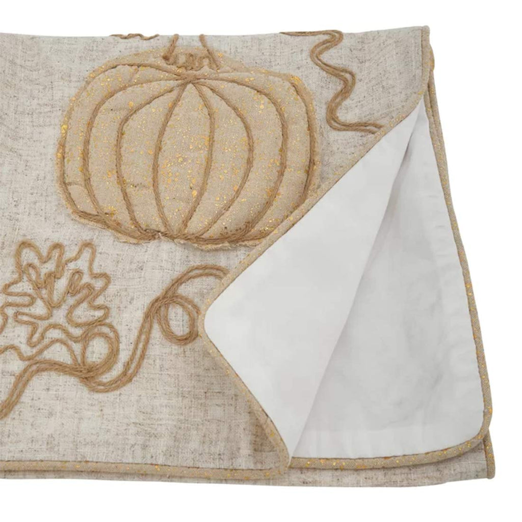 Fennco Styles Thanksgiving Foil Pumpkin Jute Embroidered Table Runner 13 x 72 Inch - Neutral Holiday Table Cover for Home Décor, Banquets, Family Gathering and Special Occasion