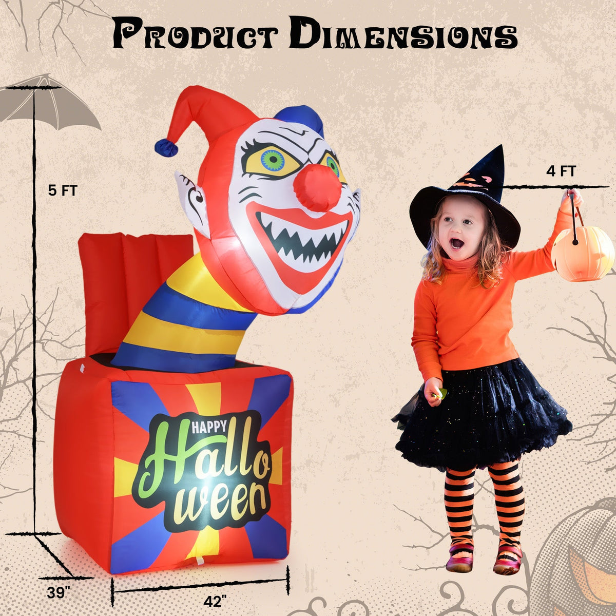 6 Ft Halloween Inflatable Clown with LED Lights