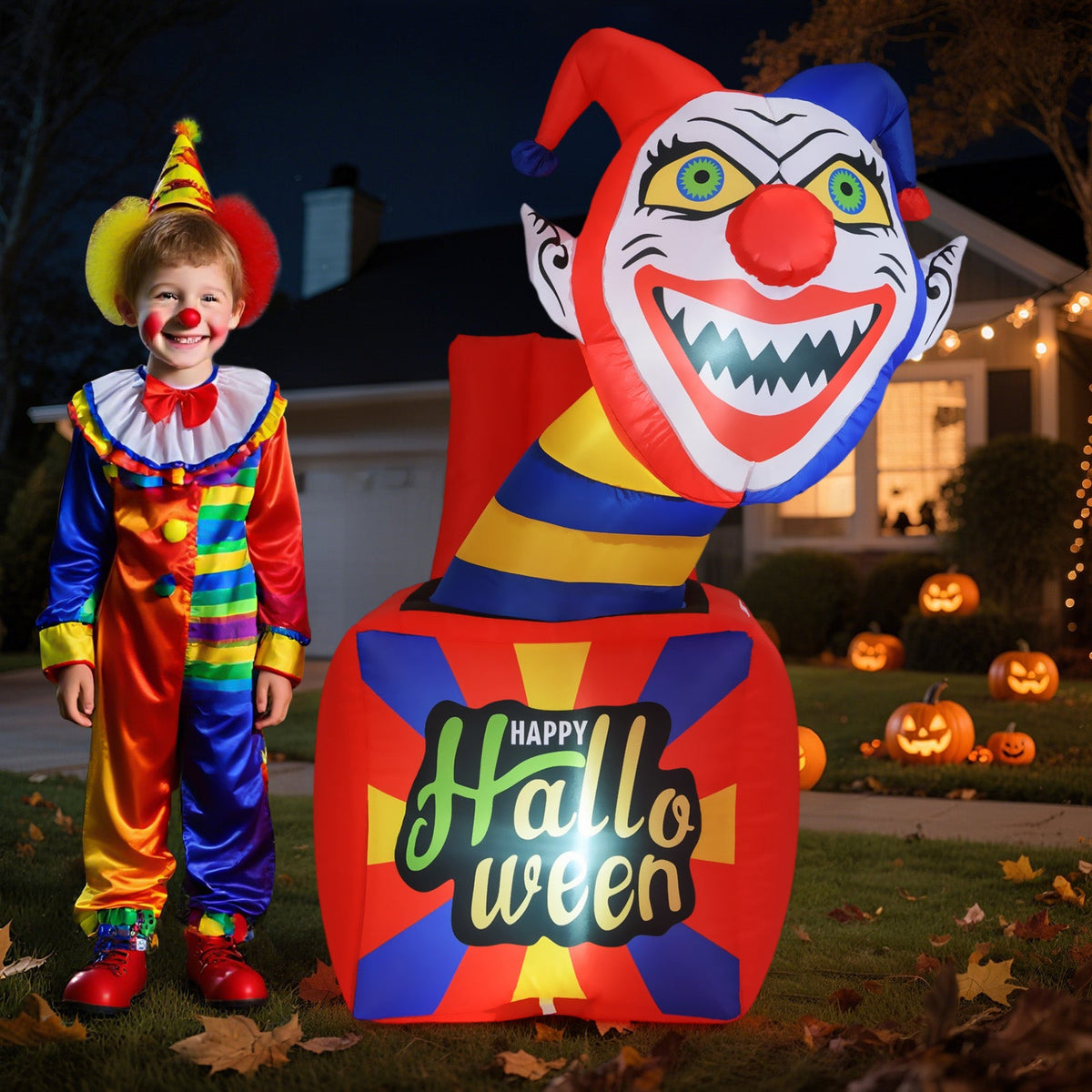 6 Ft Halloween Inflatable Clown with LED Lights