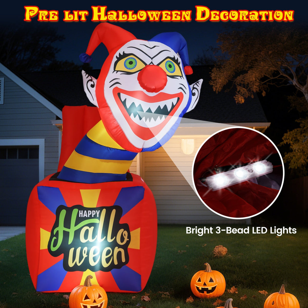 6 Ft Halloween Inflatable Clown with LED Lights