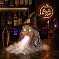Halloween Witch Head Decor with LED Light and Mist Effect