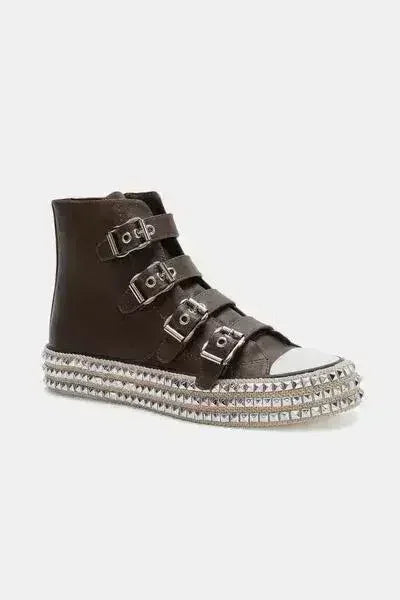 Studded Multi-Buckle Platform Sneakers