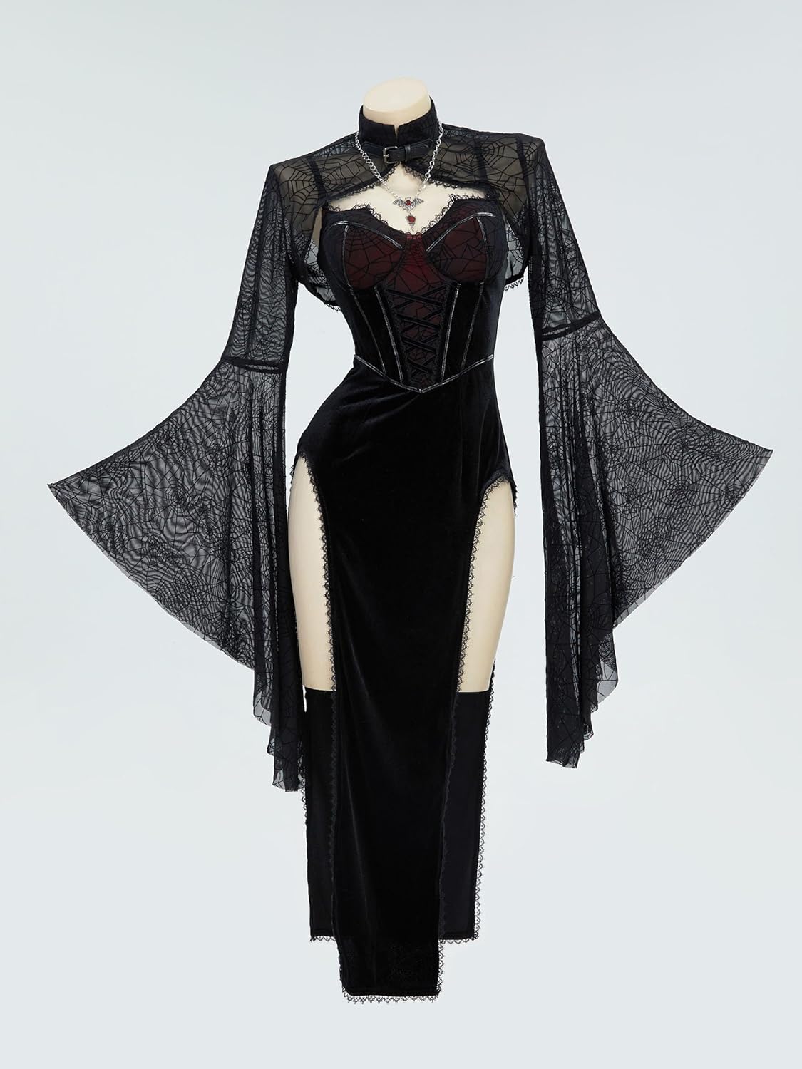 Gothic Vampire Dress with Spiderweb Cloak