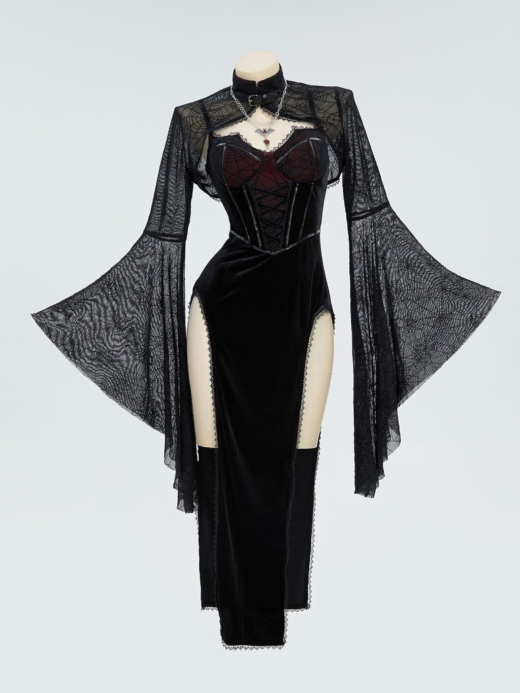 Gothic Vampire Dress with Spiderweb Cloak