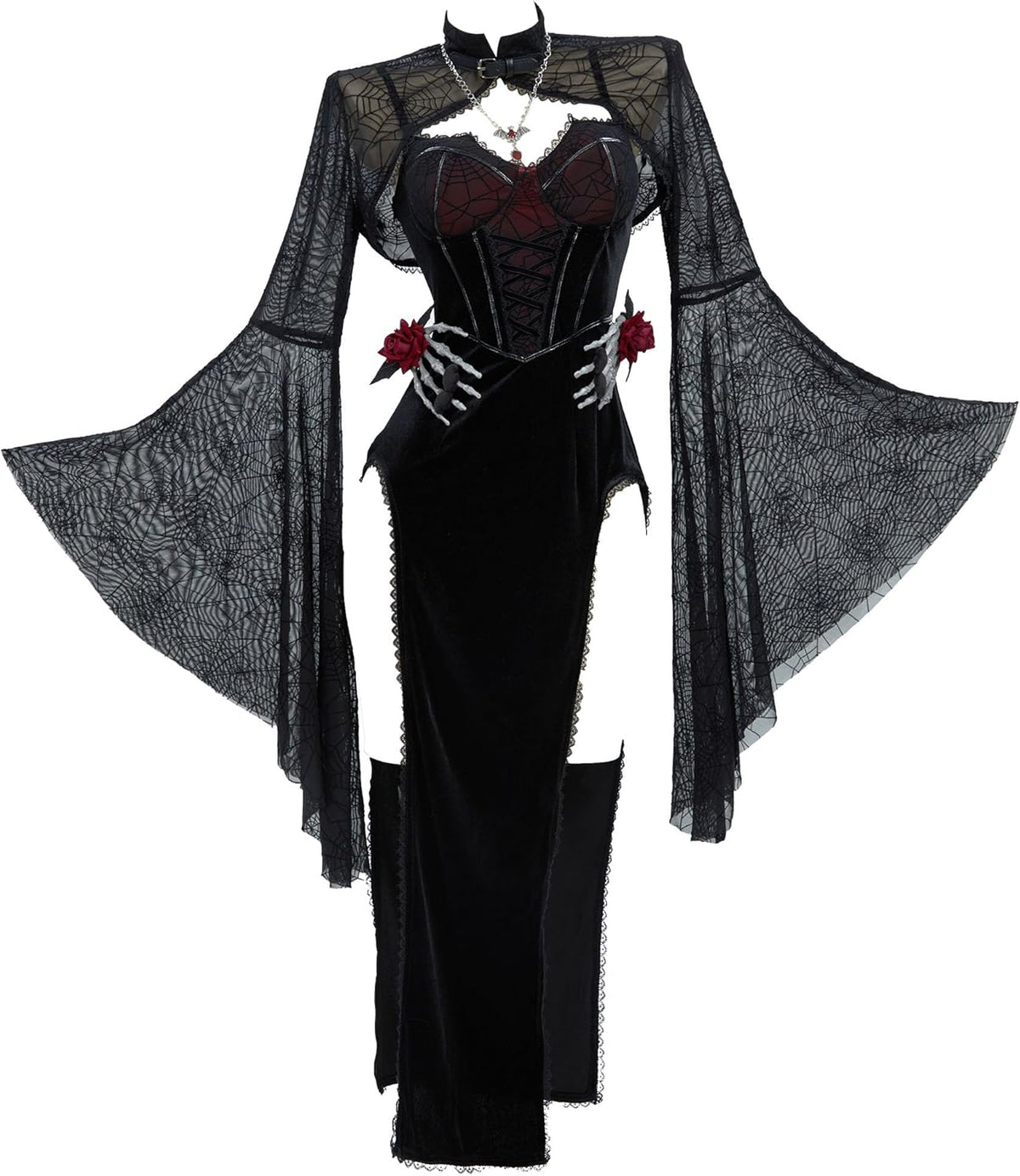 Gothic Vampire Dress with Spiderweb Cloak