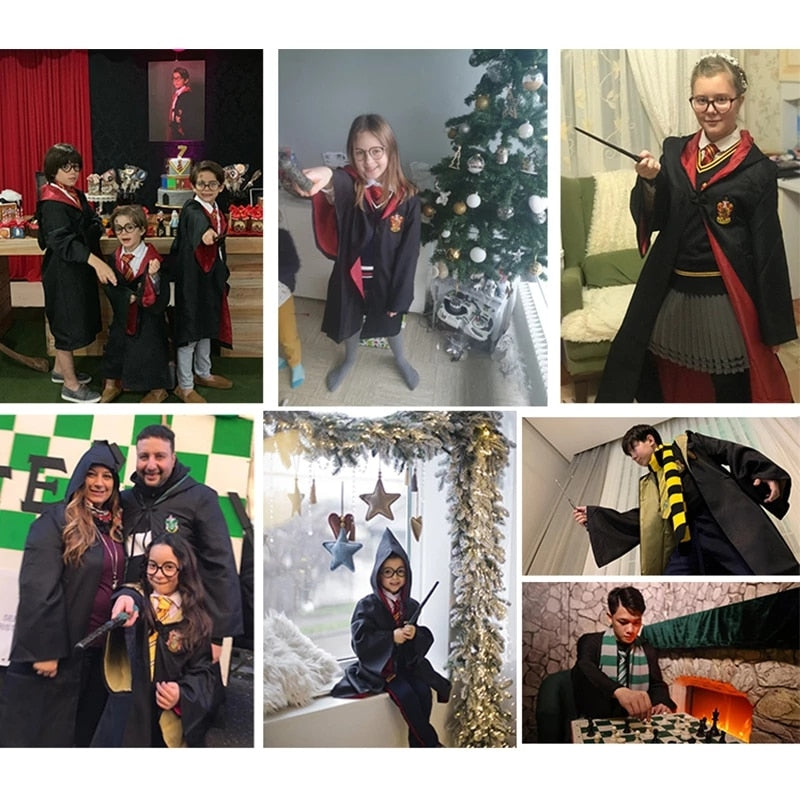 Slytherin Halloween Cosplay Costume  Adult Cloak Robe Tie Scarf Magic Wand Children Suits Cosplay Clothes Accessories