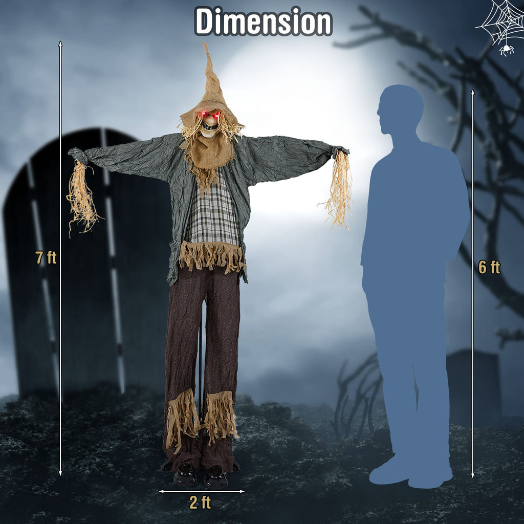 7 FT Halloween Animated Standing Scary Scarecrow with Light-up Eyes