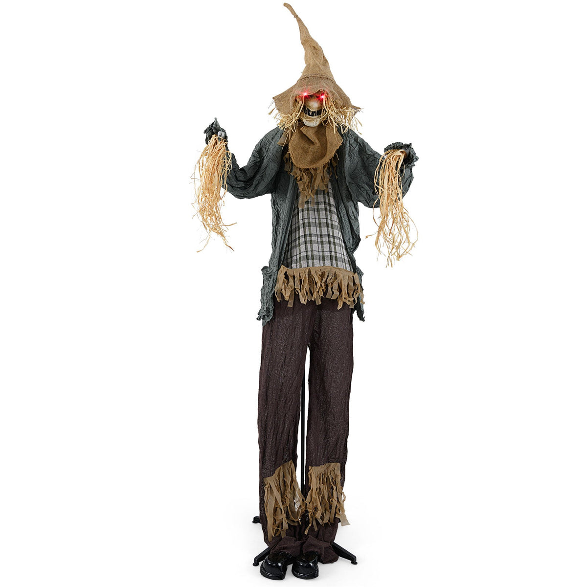 7 FT Halloween Animated Standing Scary Scarecrow with Light-up Eyes