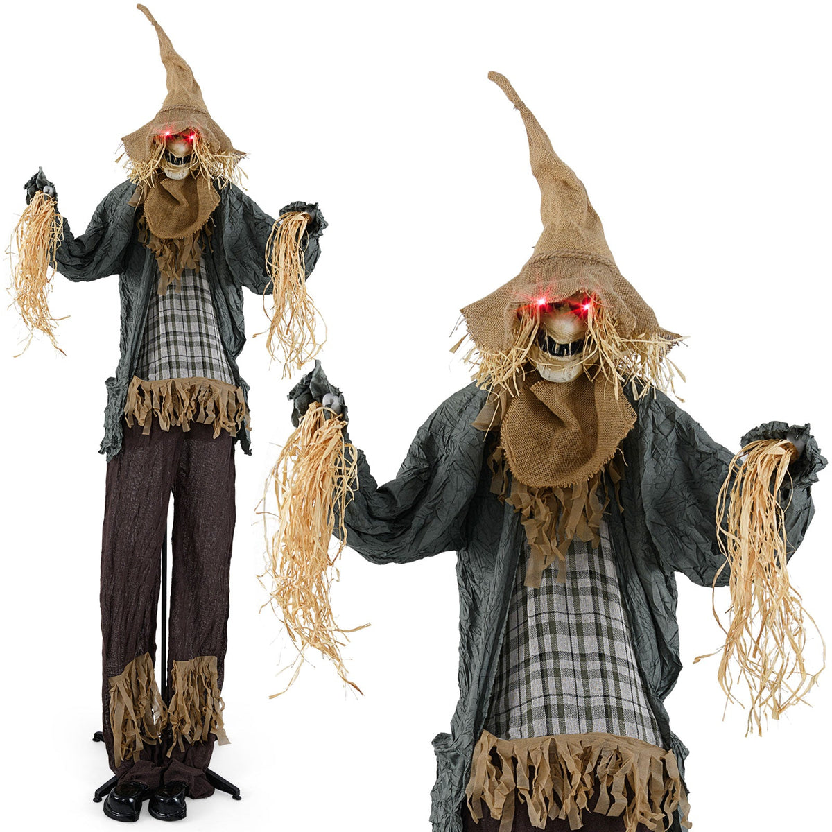 7 FT Halloween Animated Standing Scary Scarecrow with Light-up Eyes