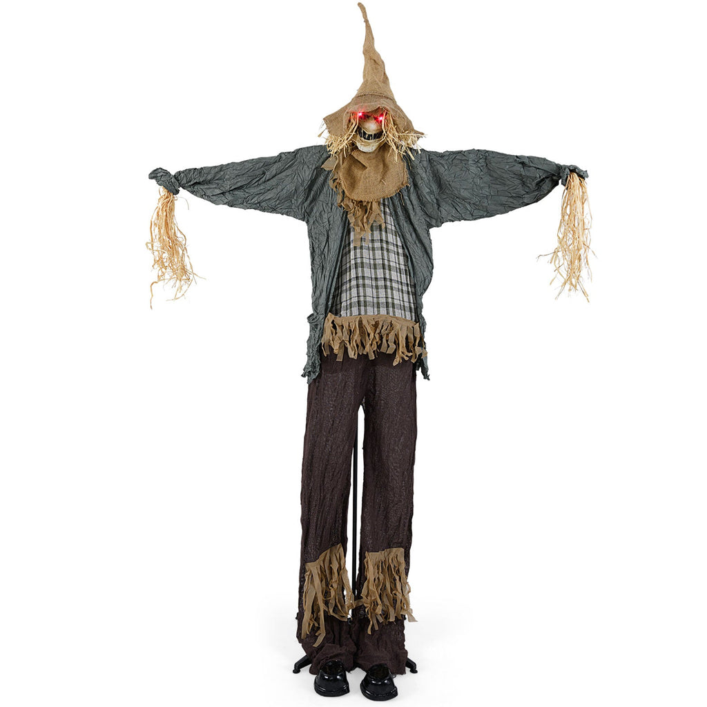 7 FT Halloween Animated Standing Scary Scarecrow with Light-up Eyes