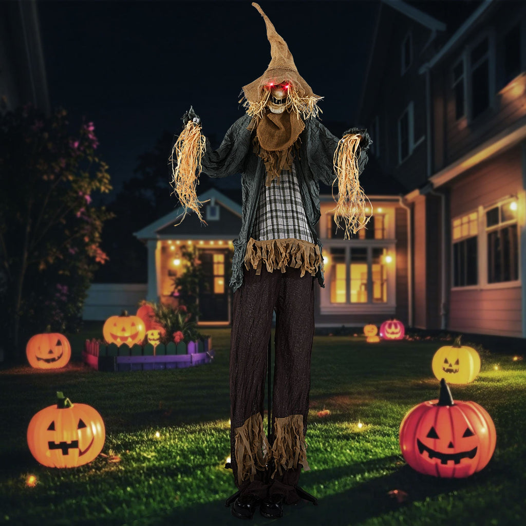 7 FT Halloween Animated Standing Scary Scarecrow with Light-up Eyes