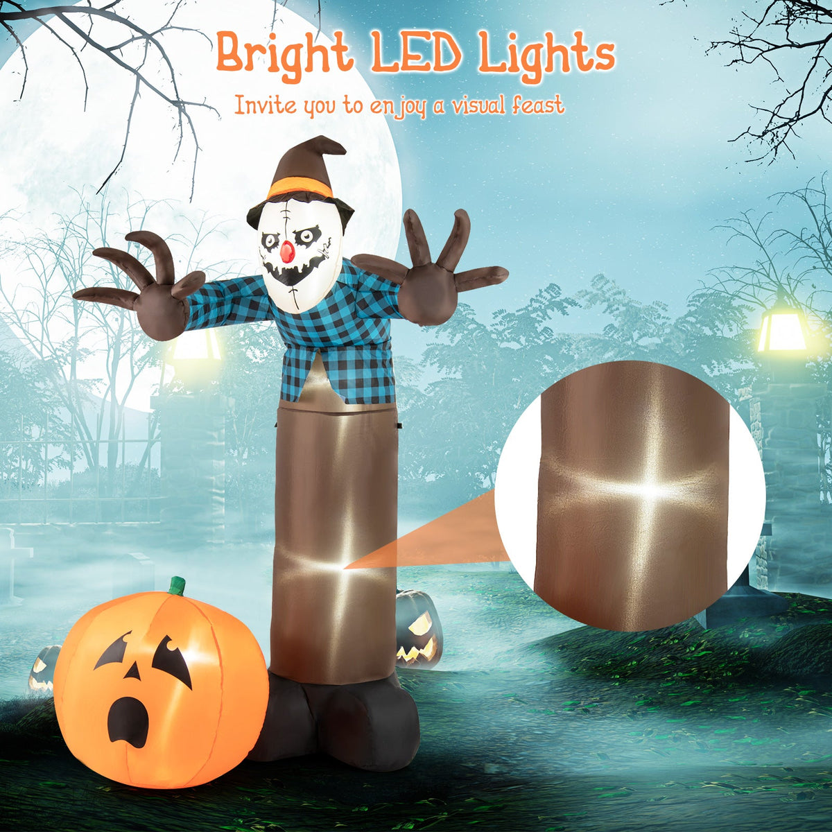 7 FT Inflatable Halloween Haunted Scarecrow Pumpkin Ghost with Built-in LED Lights