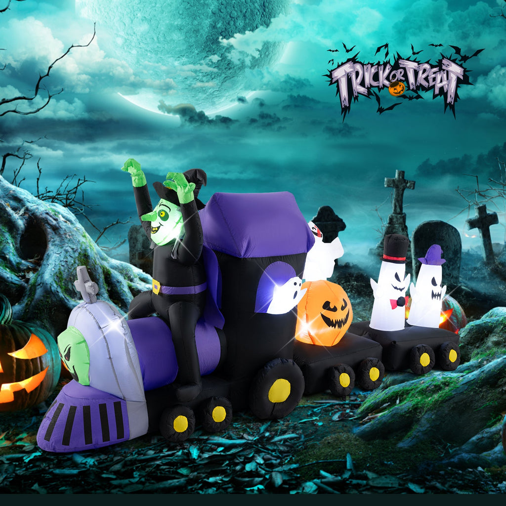 8.2 Feet Long Halloween Inflatable Train with Witch and 4 Ghosts