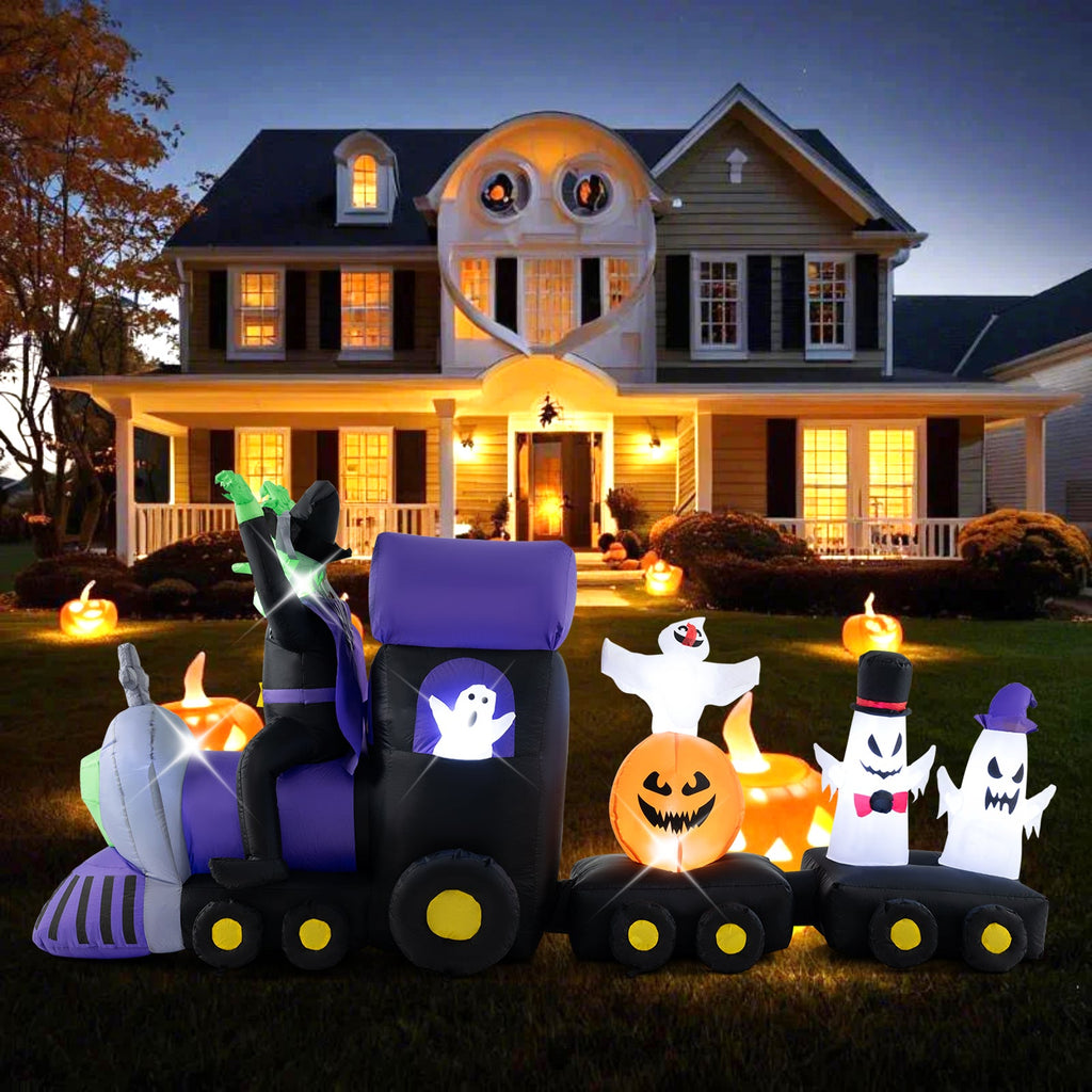 8.2 Feet Long Halloween Inflatable Train with Witch and 4 Ghosts