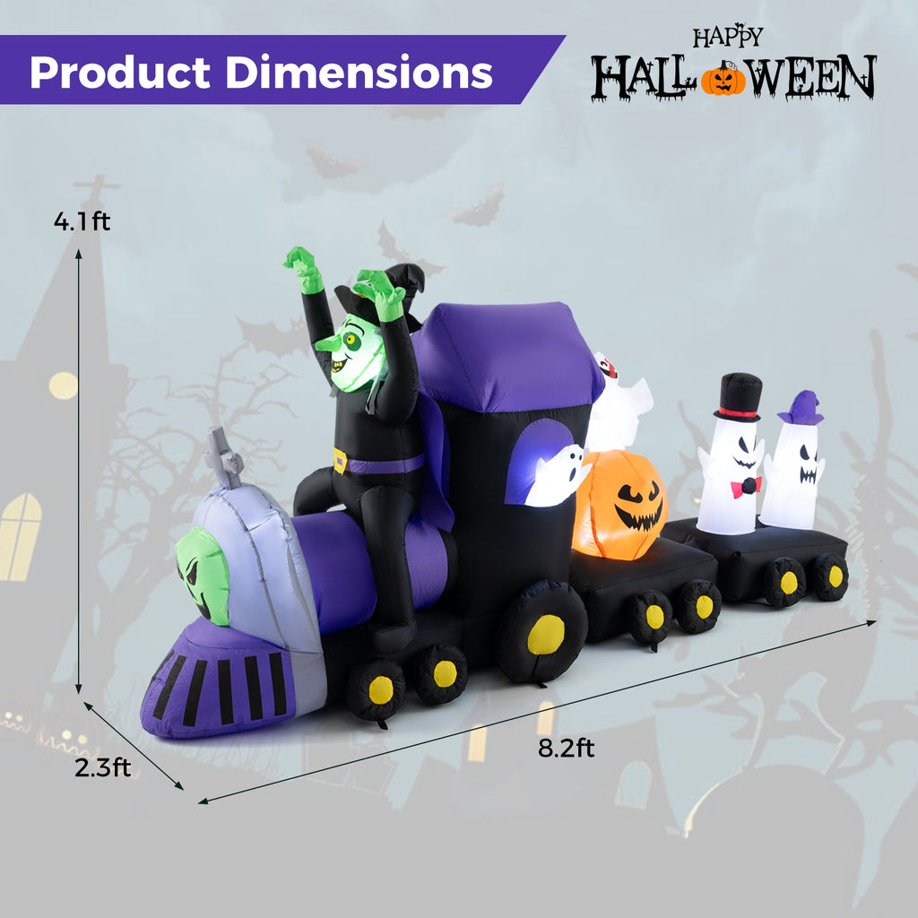 8.2 Feet Long Halloween Inflatable Train with Witch and 4 Ghosts