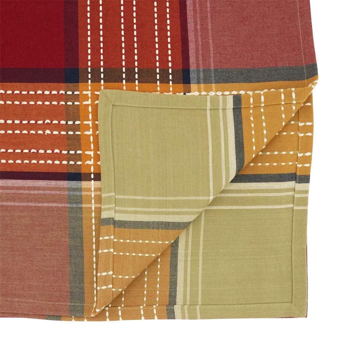 Fennco Styles Autumn Plaid Border Design 100% Cotton Tablecloth 70" W x 70" L - Multicolored Table Cover for Home, Dining Table Decor, Banquet, Thanksgiving, Christmas and Special Event
