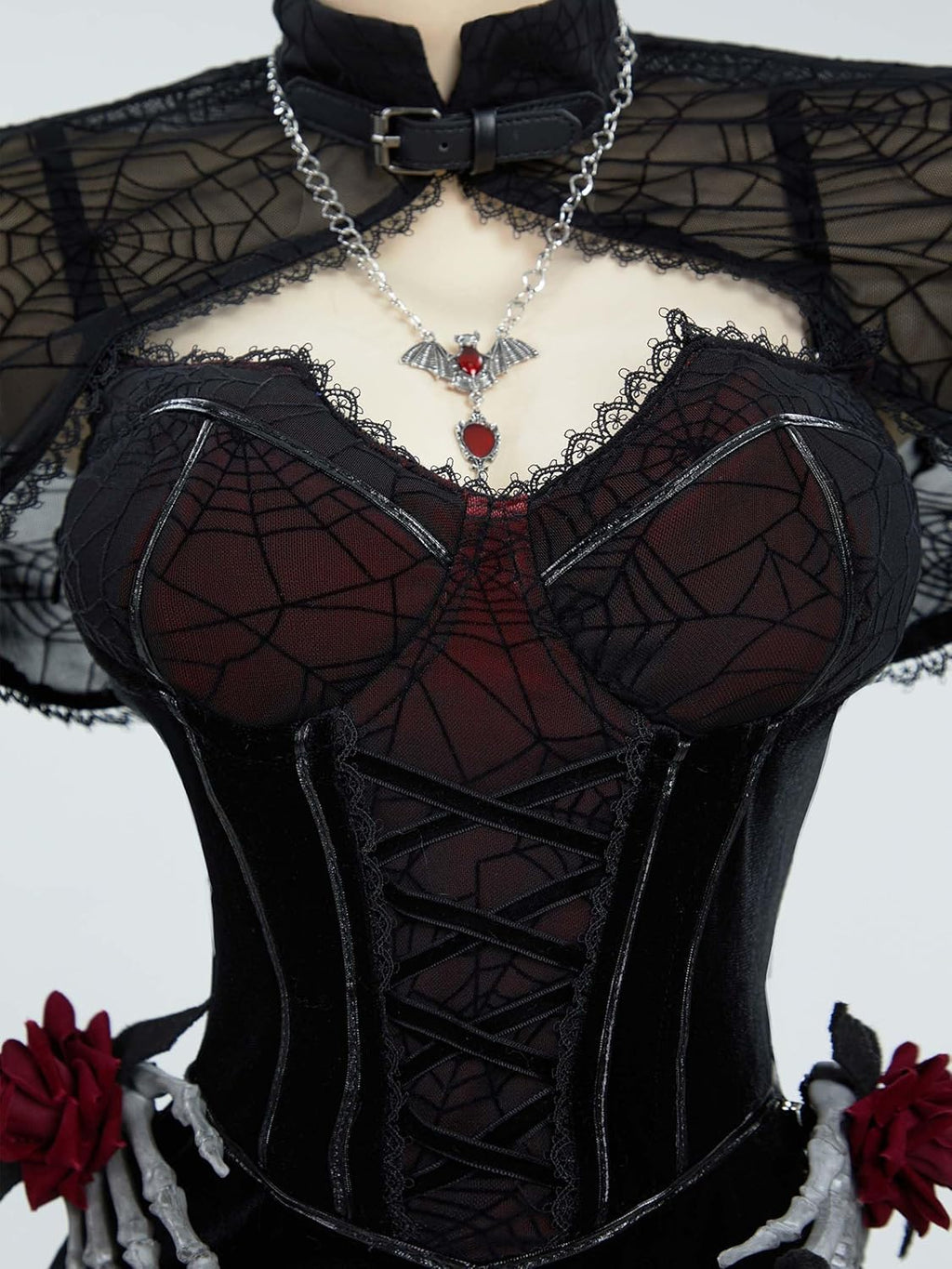 Gothic Vampire Dress with Spiderweb Cloak