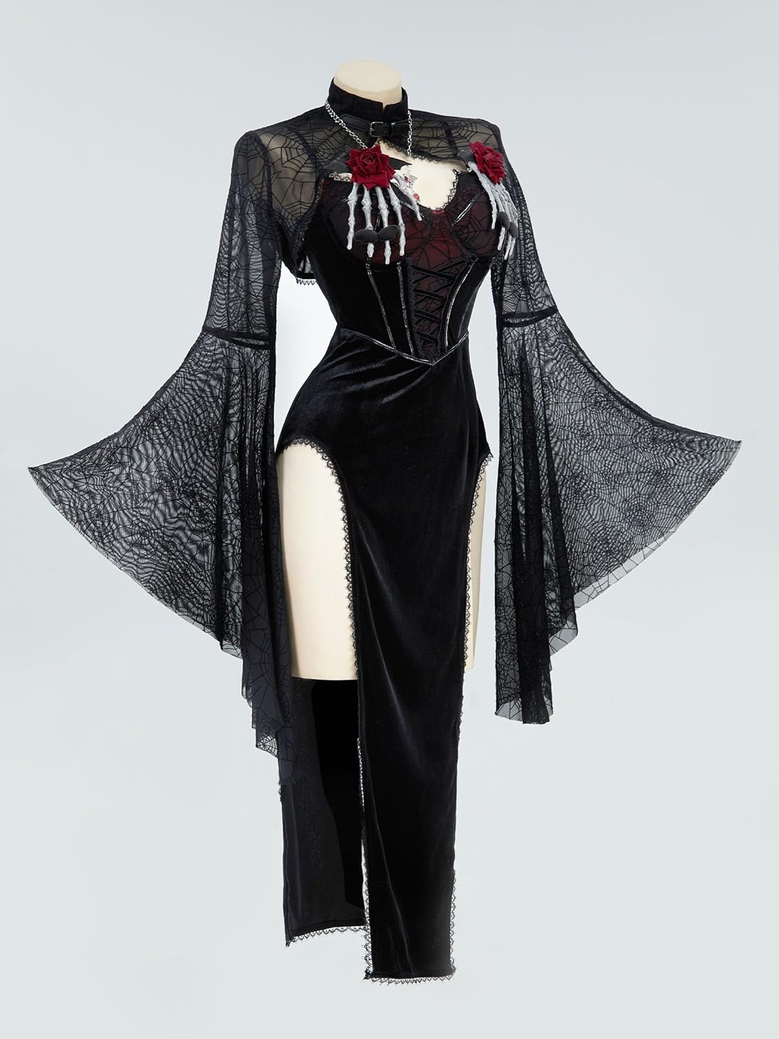 Gothic Vampire Dress with Spiderweb Cloak