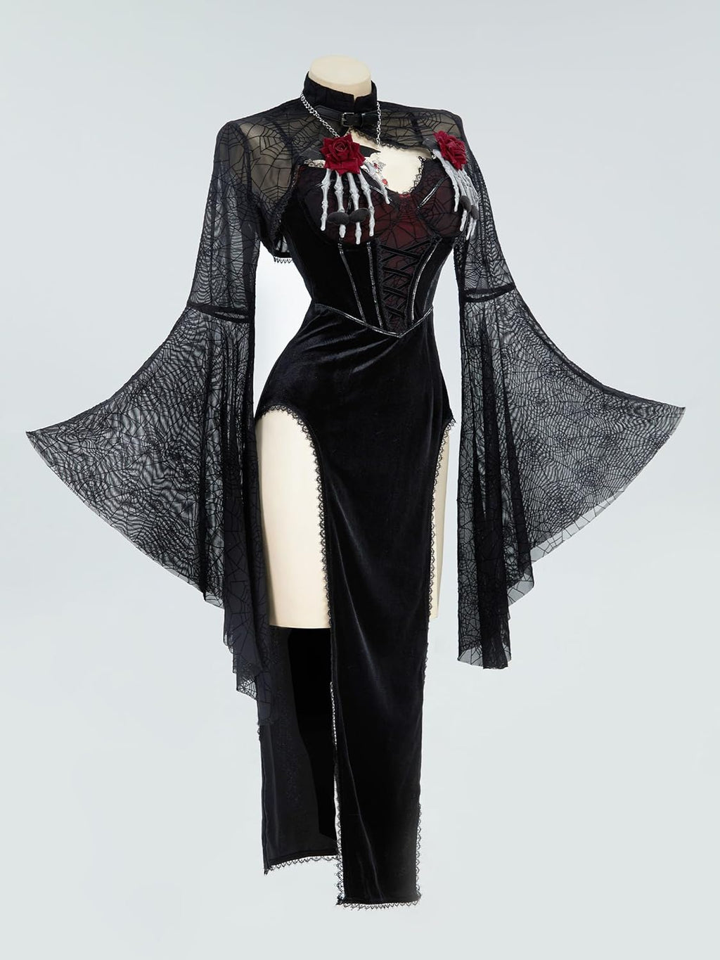 Gothic Vampire Dress with Spiderweb Cloak