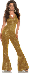 Shining Star 70's 80's Gold Disco Diva Jumpsuit Women's Costume