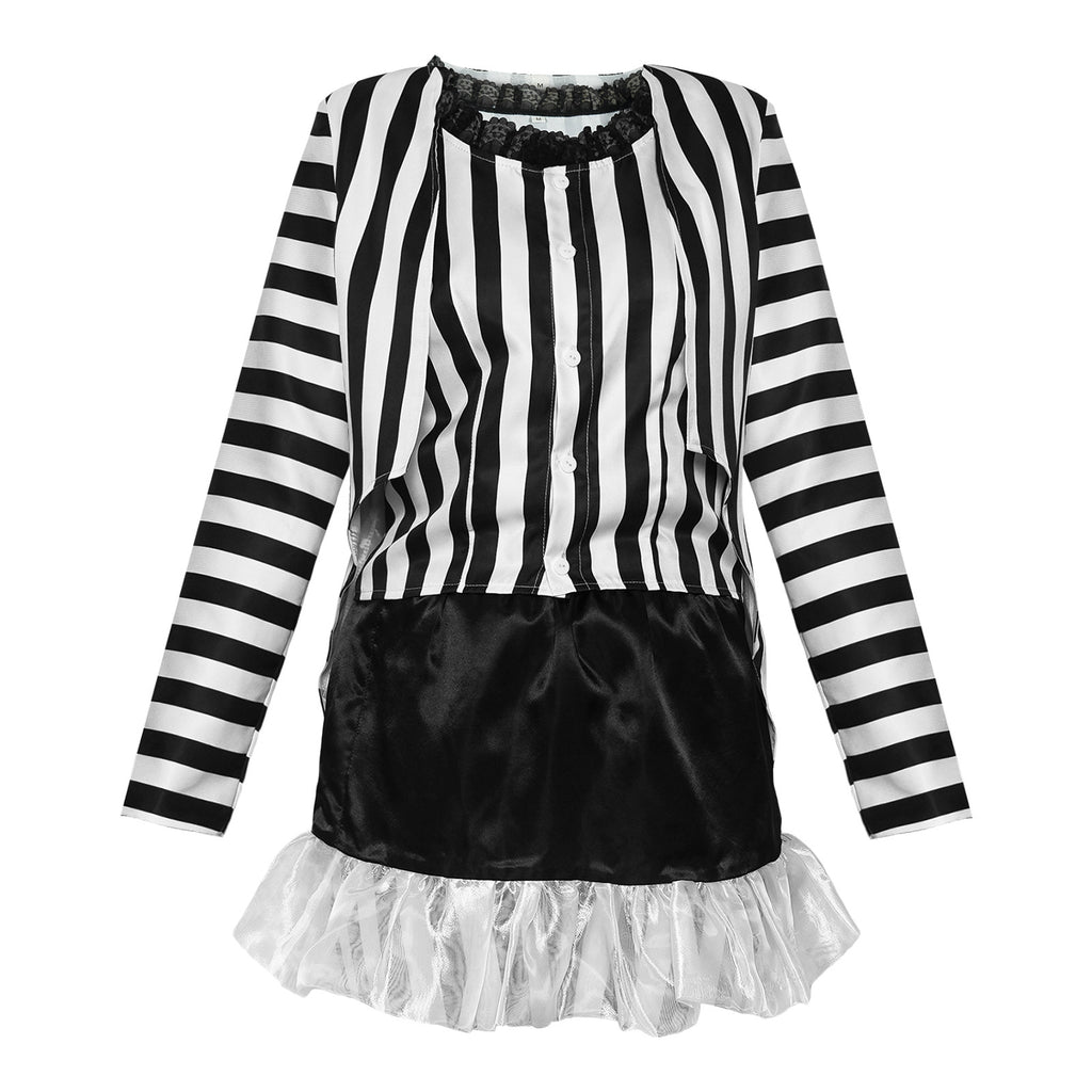Halloween Beetlejuice Cosplay Costume Black and White Stripe Dress for Stage Performance