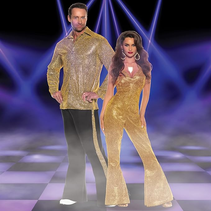 Shining Star 70's 80's Gold Disco Diva Jumpsuit Women's Costume